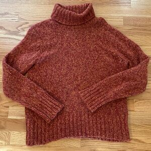 LL Bean Orange Sweater Women Sz XL Wool Blend Fisherman Chunky Cabin Turtleneck